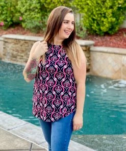Boutique Simplified Rising Sun Damask Sleeveless Top