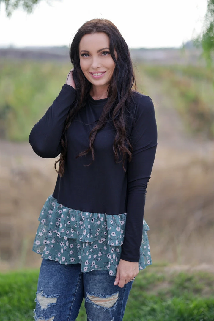 Boutique Simplified Winter Blooms Peplum Top 1 Boutique Simplified Winter Blooms Peplum Top