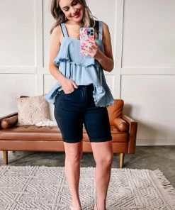 No Ship Drop Ship Apparel So Long, Farewell Black Bermuda Judy Blue Shorts