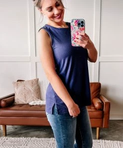 No Ship Drop Ship Apparel Shout To The Heart Sleeveless Top In Navy