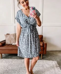 No Ship Drop Ship No Hesitation Tie Front Floral Dress In Vintage Blue