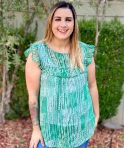 Boutique Simplified Open Pastures Shirred Woven Top