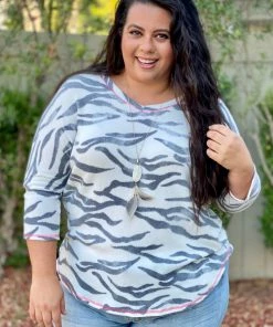Boutique Simplified Zebra Diva 3/4 Sleeve Top