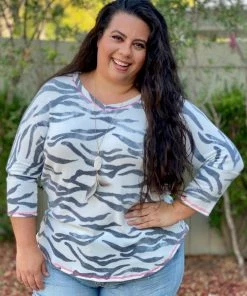 Boutique Simplified Zebra Diva 3/4 Sleeve Top 12 Boutique Simplified Zebra Diva 3/4 Sleeve Top