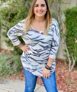 Boutique Simplified Zebra Diva 3/4 Sleeve Top 16 Boutique Simplified Zebra Diva 3/4 Sleeve Top