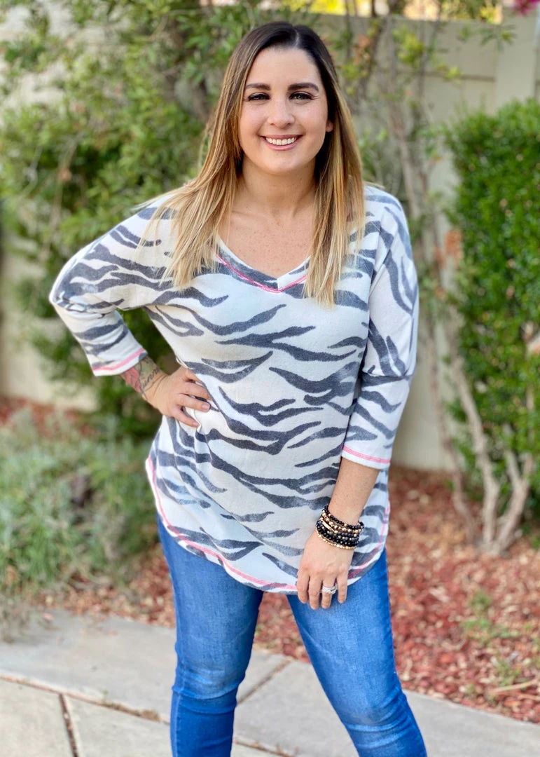 Boutique Simplified Zebra Diva 3/4 Sleeve Top 7 Boutique Simplified Zebra Diva 3/4 Sleeve Top