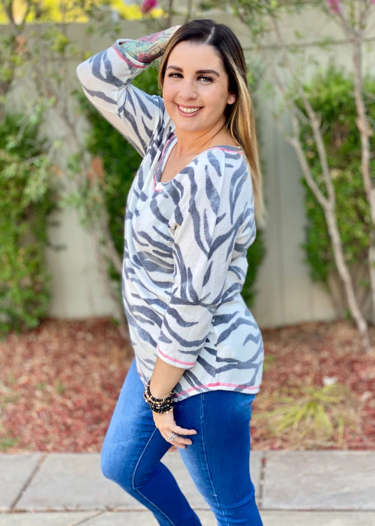 Boutique Simplified Zebra Diva 3/4 Sleeve Top 8 Boutique Simplified Zebra Diva 3/4 Sleeve Top