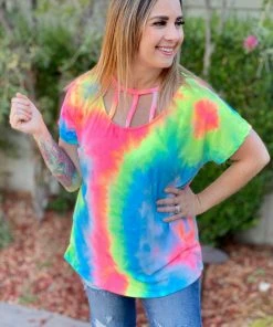 Boutique Simplified Raise The Bar Tie Dye Top