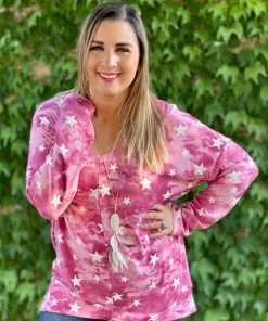 Boutique Simplified Ruby Star Long Sleeve Top