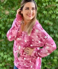 Boutique Simplified Ruby Star Long Sleeve Top