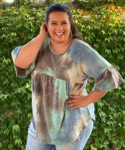 Boutique Simplified Jazzy Tie Dye Ruffle Sleeve