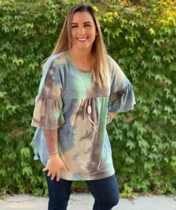 Boutique Simplified Jazzy Tie Dye Ruffle Sleeve