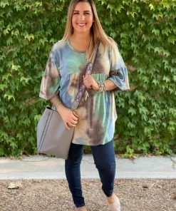 Boutique Simplified Jazzy Tie Dye Ruffle Sleeve