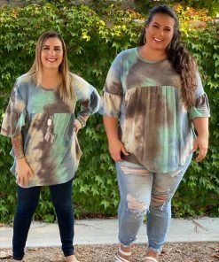 Boutique Simplified Jazzy Tie Dye Ruffle Sleeve