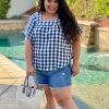 Boutique Simplified Day At The Park Woven Plaid Top