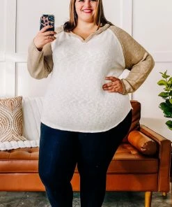 No Ship Drop Ship Spin A Tale Hooded Knit Sweater In Mocha & Ivory (GHG-S)