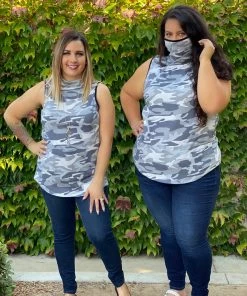 Boutique Simplified Essential Tank In Grey Camo