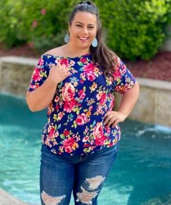 Boutique Simplified Night Blooms Boxy Top
