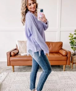 No Ship Drop Ship Apparel Cheap Frills Frayed V Neck Sweater In Lavender 11 No Ship Drop Ship Apparel Cheap Frills Frayed V Neck Sweater In Lavender
