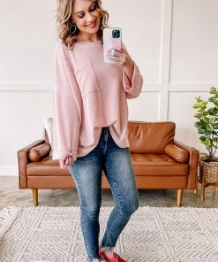 No Ship Drop Ship Cozy Train Sweater Knit Top In Light Pink