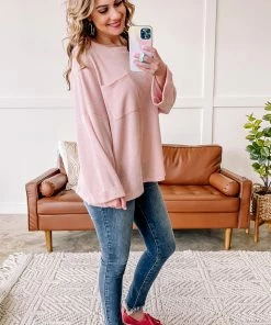 No Ship Drop Ship Cozy Train Sweater Knit Top In Light Pink