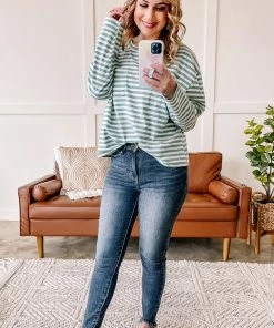 No Ship Drop Ship Apparel Go Big Striped Top In Sea Salt