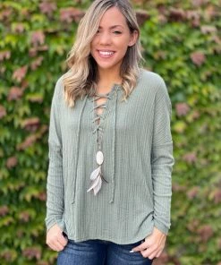 Boutique Simplified I'm All Yours Lace Up Front Long Sleeve Top