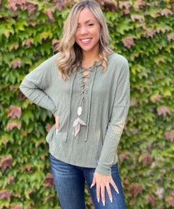 Boutique Simplified I'm All Yours Lace Up Front Long Sleeve Top