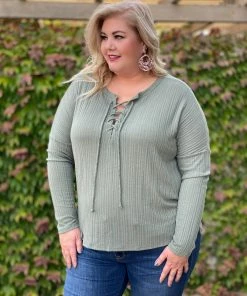 Boutique Simplified I'm All Yours Lace Up Front Long Sleeve Top