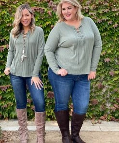 Boutique Simplified I'm All Yours Lace Up Front Long Sleeve Top