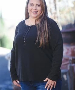 Boutique Simplified My Forever Black Sweater Henley 7 Boutique Simplified My Forever Black Sweater Henley