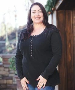 Boutique Simplified My Forever Black Sweater Henley