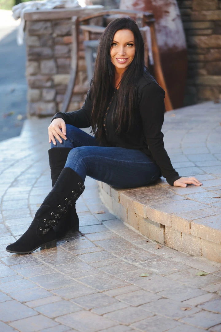 Boutique Simplified My Forever Black Sweater Henley 3 Boutique Simplified My Forever Black Sweater Henley