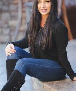 Boutique Simplified My Forever Black Sweater Henley