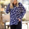 Boutique Simplified Navy And Daisy Long Sleeve Top