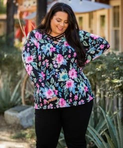 Boutique Simplified Botanical Goddess Criss Cross Top