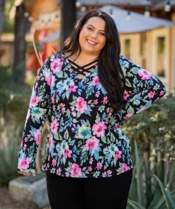 Boutique Simplified Botanical Goddess Criss Cross Top