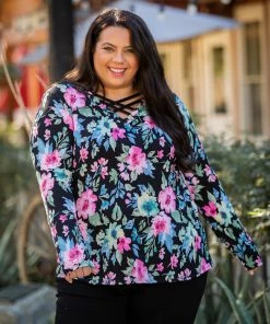 Boutique Simplified Botanical Goddess Criss Cross Top