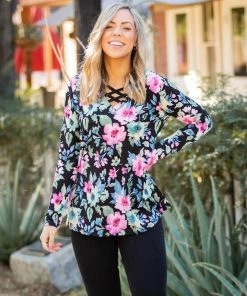 Boutique Simplified Botanical Goddess Criss Cross Top