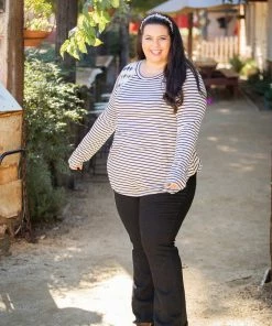 Boutique Simplified 3X Harmoniously Striped Long Sleeve Top