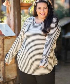 Boutique Simplified 3X Harmoniously Striped Long Sleeve Top