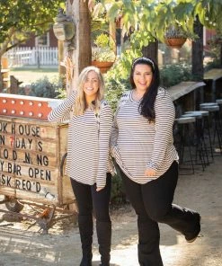 Boutique Simplified 3X Harmoniously Striped Long Sleeve Top