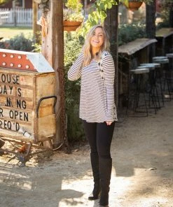 Boutique Simplified 3X Harmoniously Striped Long Sleeve Top