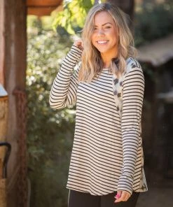 Boutique Simplified 3X Harmoniously Striped Long Sleeve Top