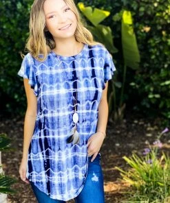 Boutique Simplified Navy Marbled Flutter Sleeve