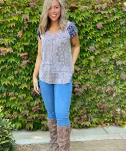 Boutique Simplified Paisley Mae Short Sleeve Top