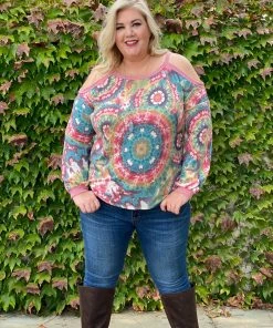 Boutique Simplified Prismatic Long Sleeve Cold Shoulder