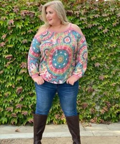 Boutique Simplified Prismatic Long Sleeve Cold Shoulder
