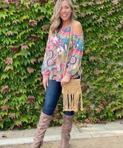 Boutique Simplified Prismatic Long Sleeve Cold Shoulder