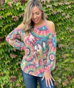 Boutique Simplified Prismatic Long Sleeve Cold Shoulder